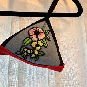 Triangl Denim Embroidered Bikini Top XS